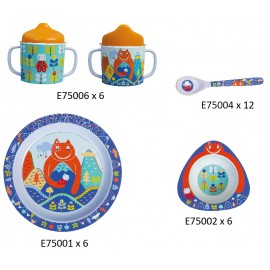E75008- Colis mélamine Mon Géant : 6 assiettes, 6 mugs, 6 Bols, 12 Cuillères