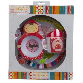 E21027F - Coffret Chaperon plein avec Assiette, cuillère, bol et mug